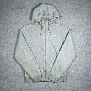 Nike Hoodie Mens Small Gray Fleece full zip Embroidered Swoosh Logo Athletic